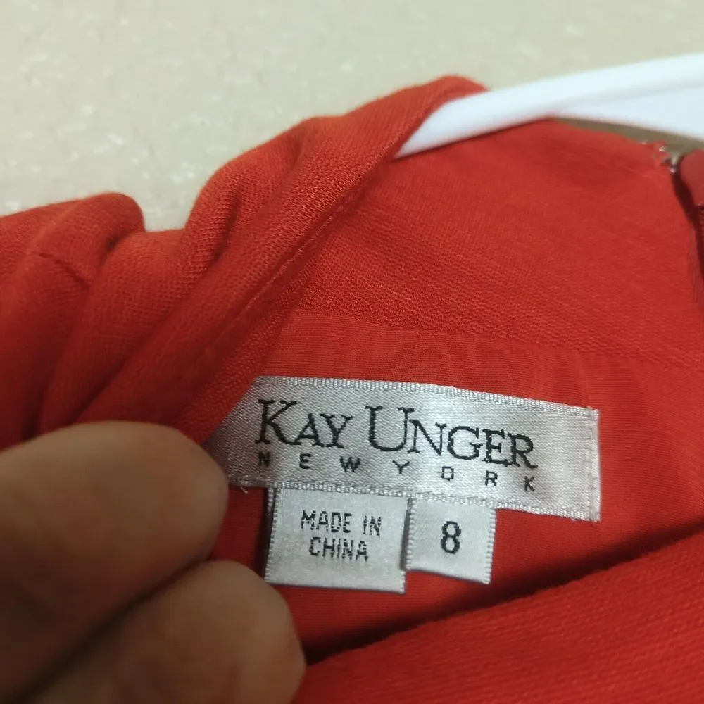 Kay Unger dress size 8 women's orange color 3/4 sleeves knee length - Picture 10 of 13